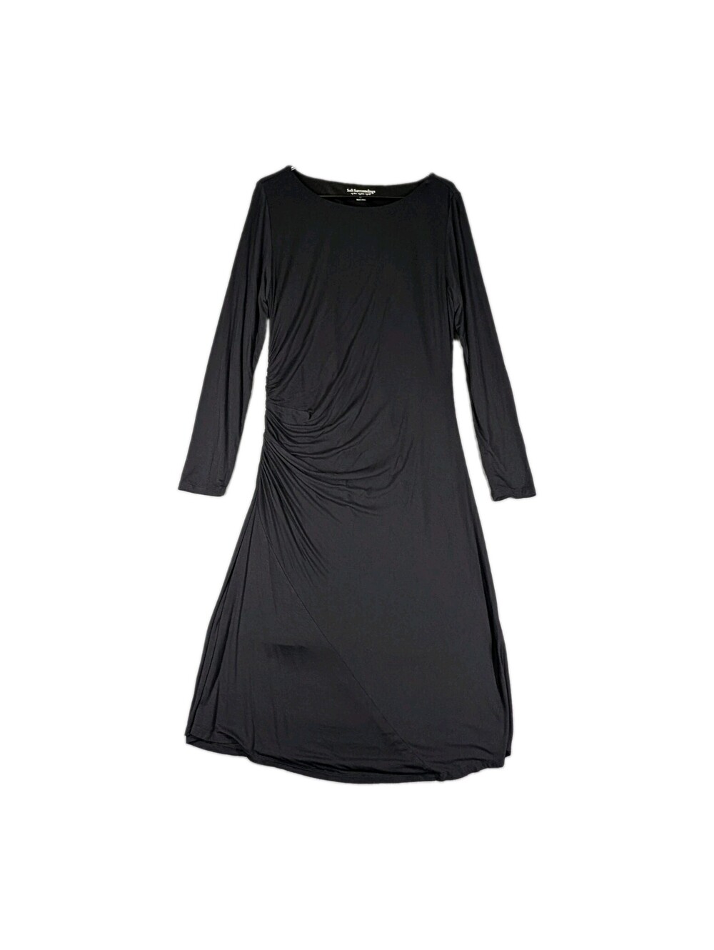 Soft Surroundings Womens Large Black Ruched Midi Dress Stretch Casual Career